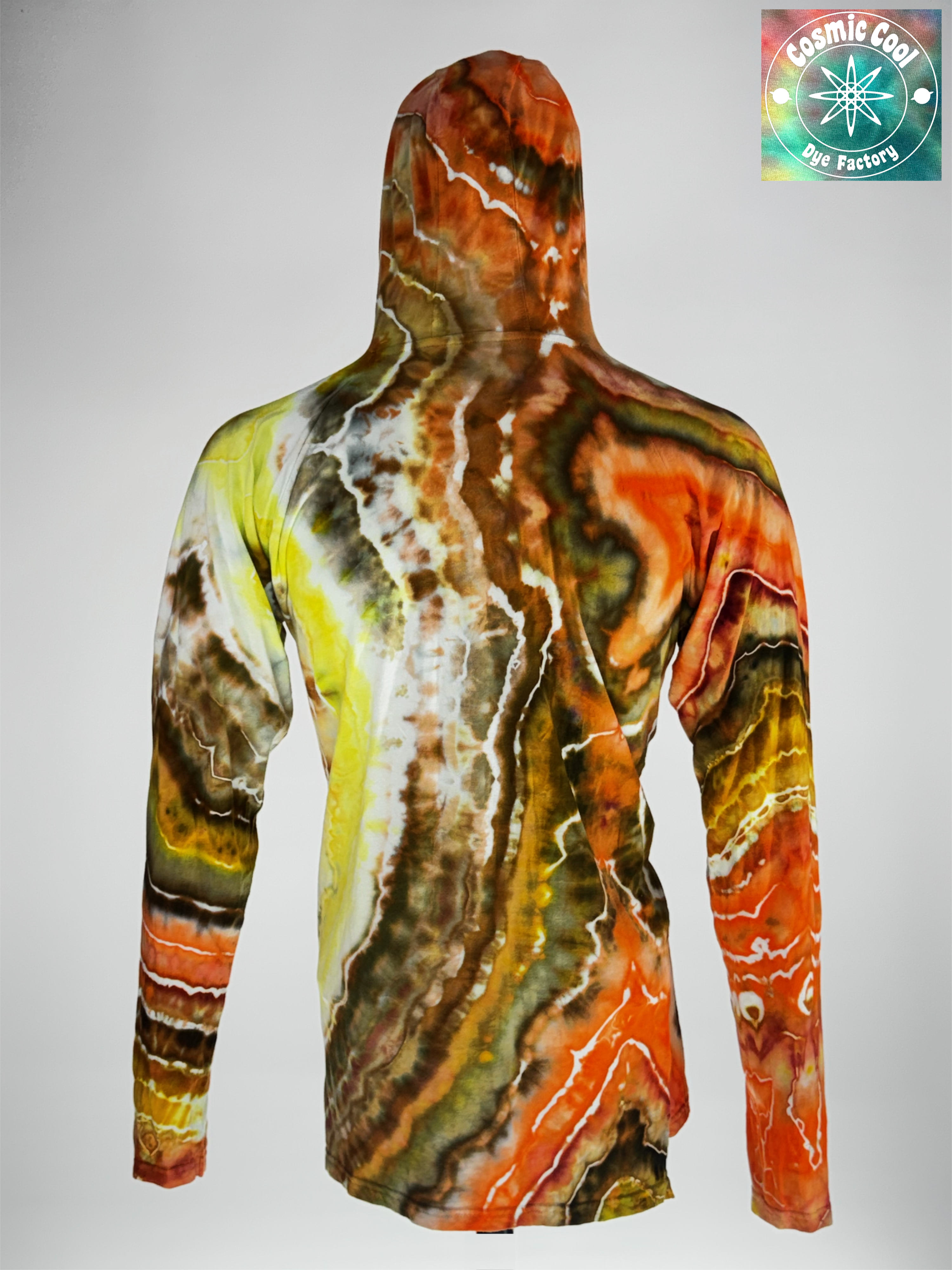 Solar Flare - 3XL Aether-Weight Raglan Hooded Tee - Gold & Crimson - 1-of-1 Hand-Dyed Wearable Art