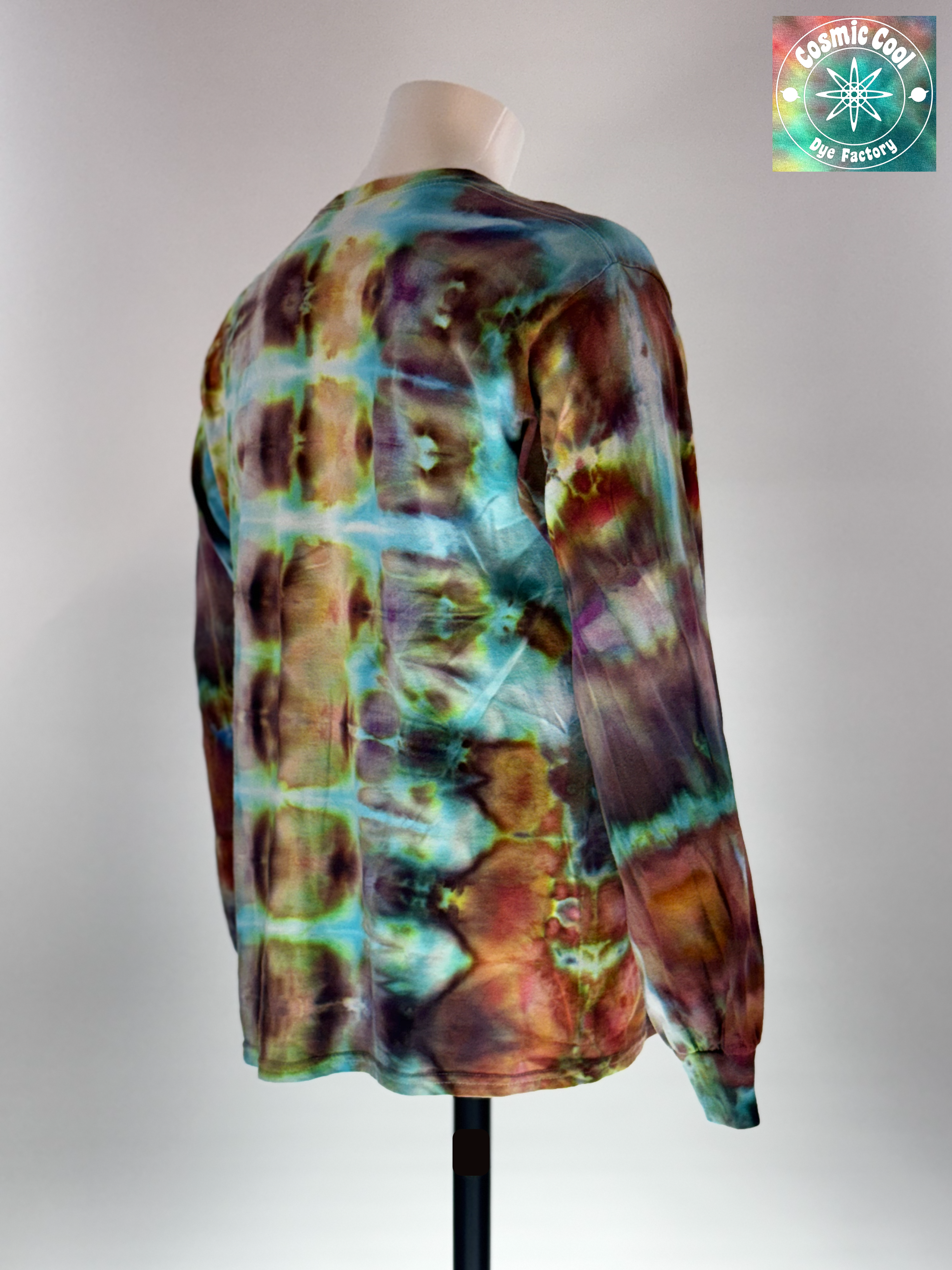 Phoenix Transformation - Large Long Sleeve Ice Dye Shirt - Teal & Charcoal - 1-of-1 Hand-Dyed Wearable Art