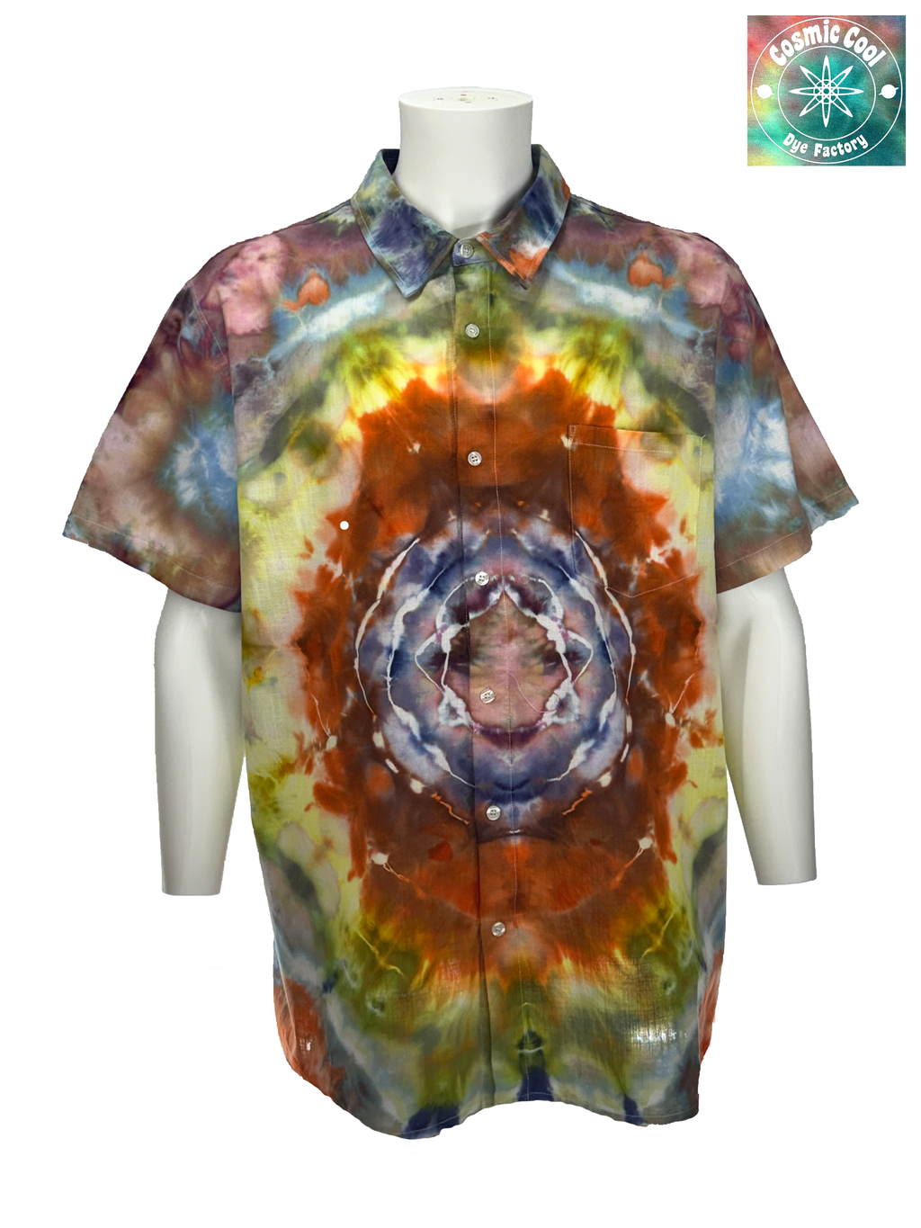 Cosmic Ice Dye Island Style Camp Shirt 100% Cotton (Size 2XL)