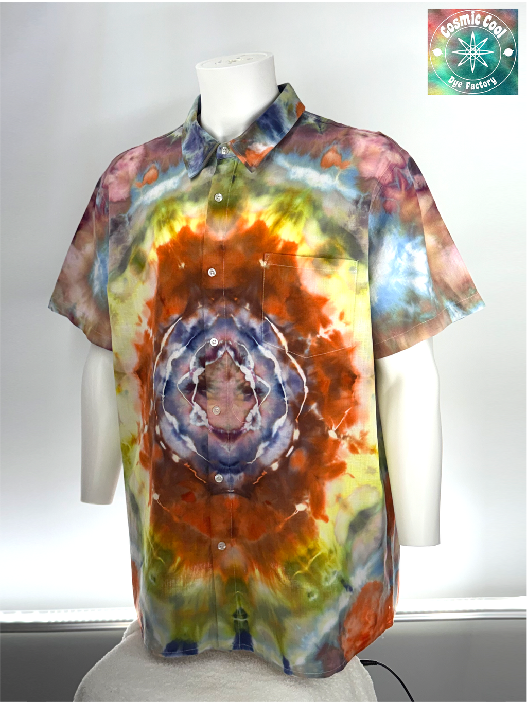 Cosmic Ice Dye Island Style Camp Shirt 100% Cotton (Size 2XL)
