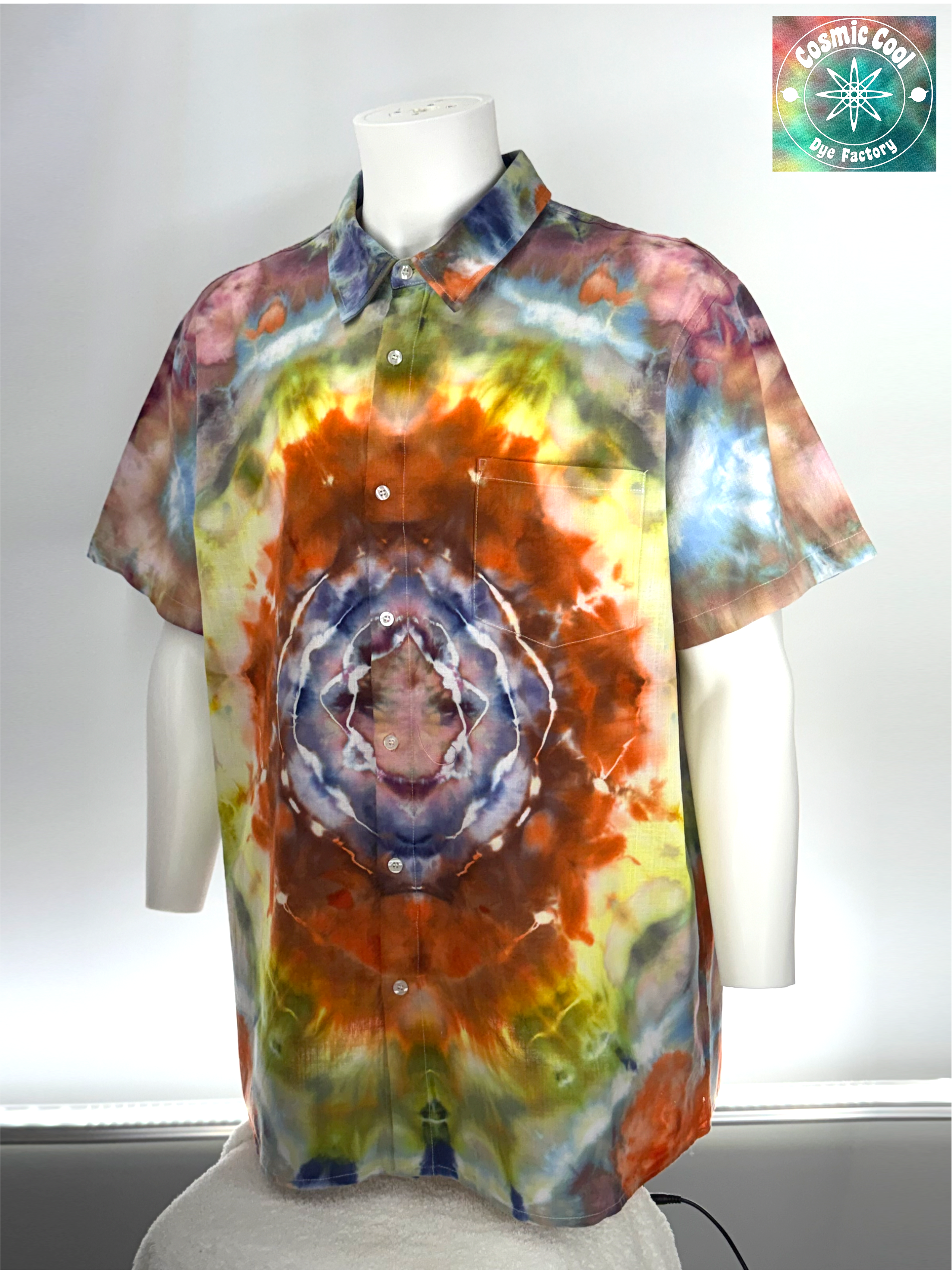 Cosmic Ice Dye Island Style Camp Shirt 100% Cotton (Size 2XL)
