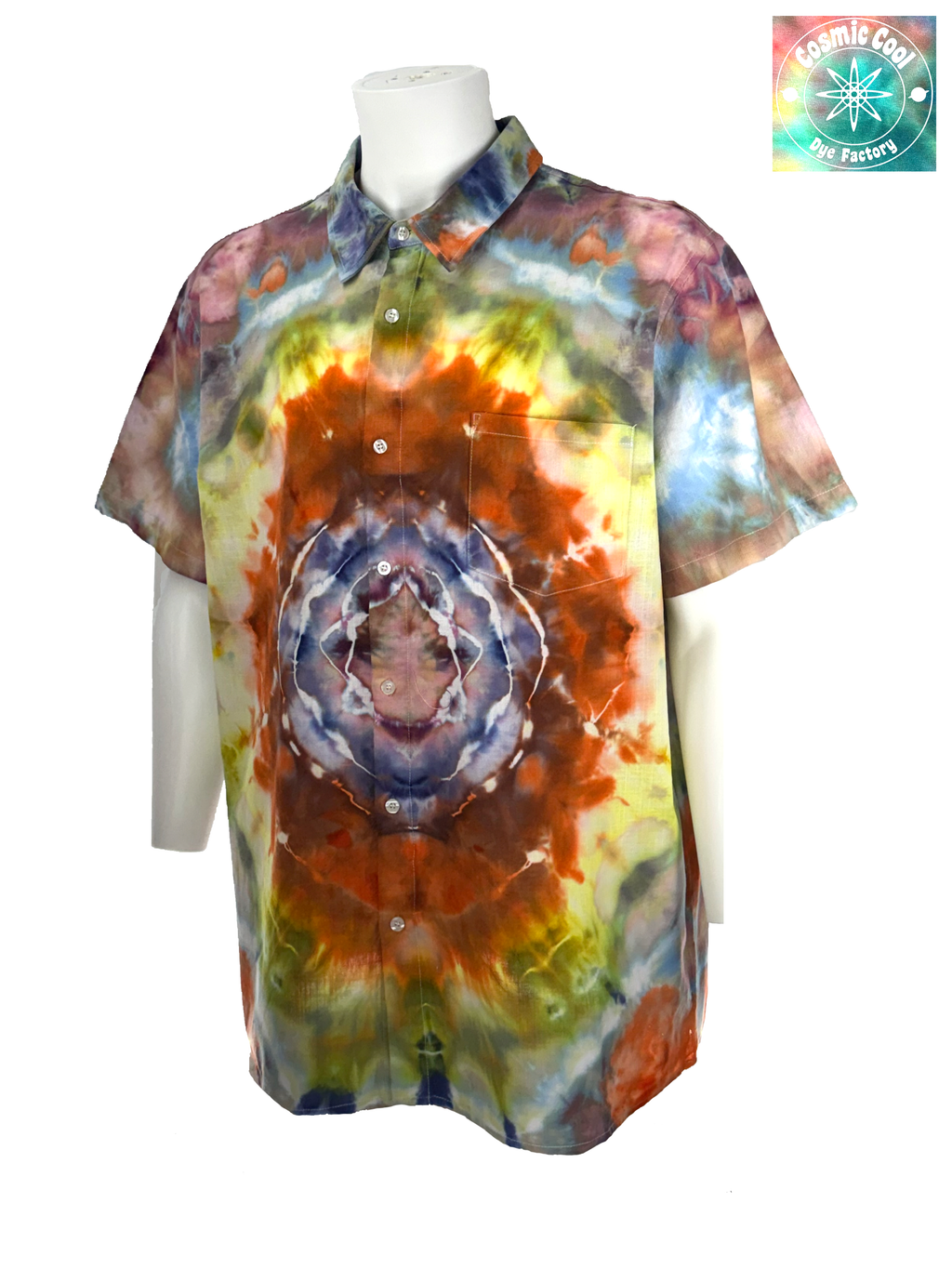 Cosmic Ice Dye Island Style Camp Shirt 100% Cotton (Size 2XL)