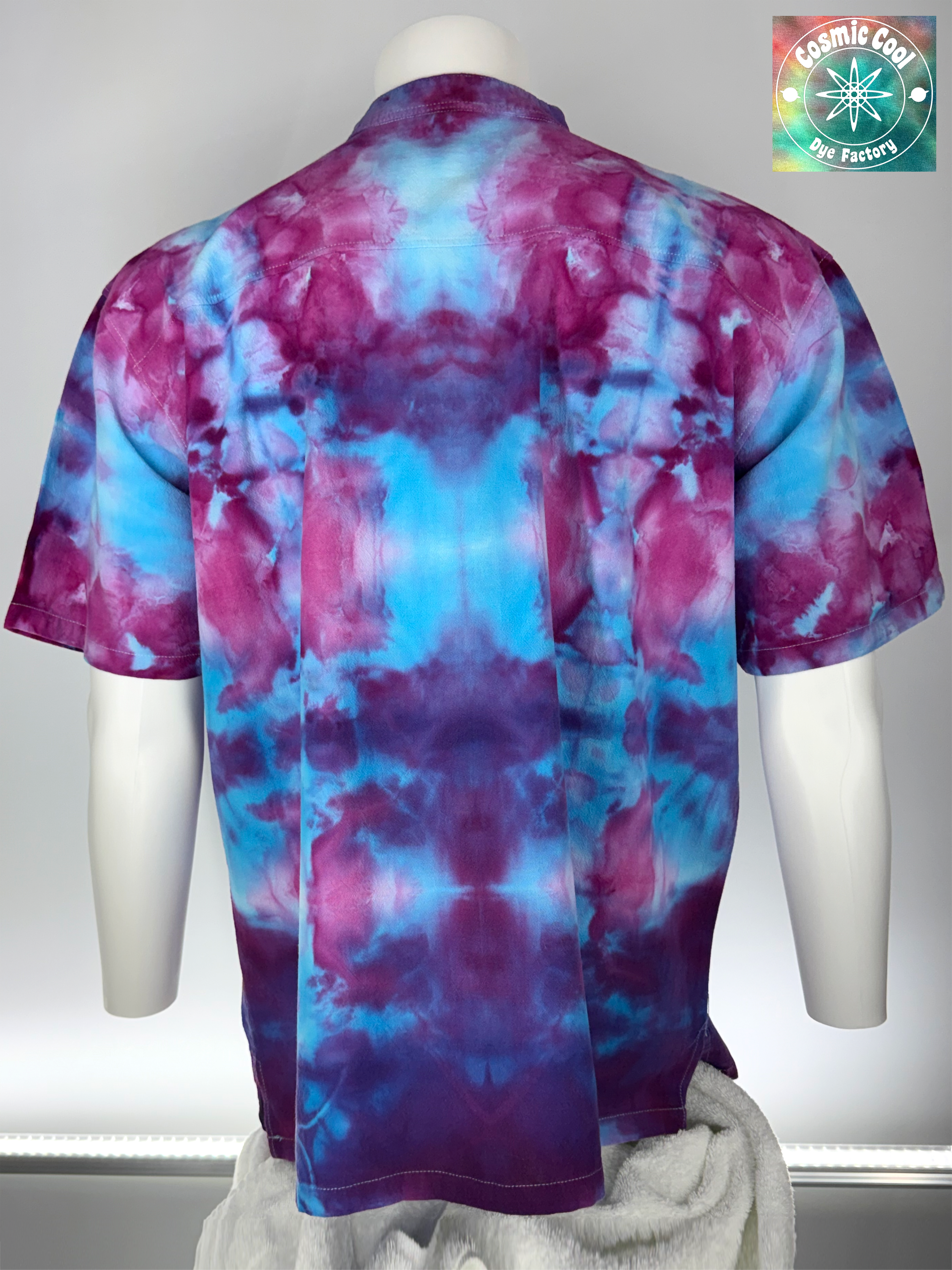 Short Sleeve Ice-Dyed Cosmic Island Style Camp Shirt 100% Cotton(Size 3XL)