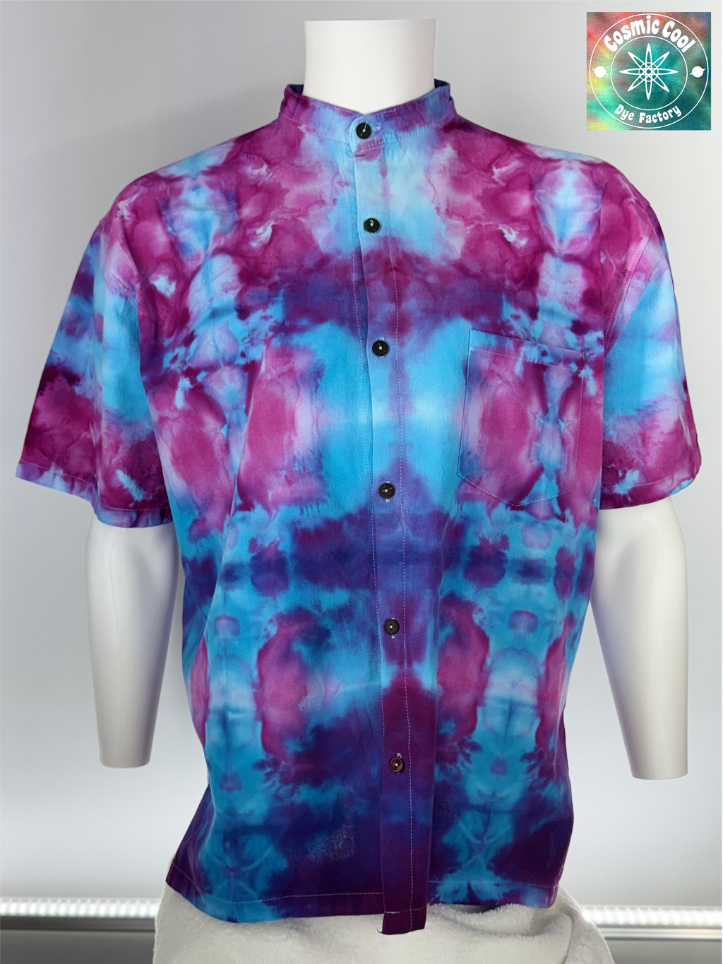 Short Sleeve Ice-Dyed Cosmic Island Style Camp Shirt 100% Cotton(Size 3XL)
