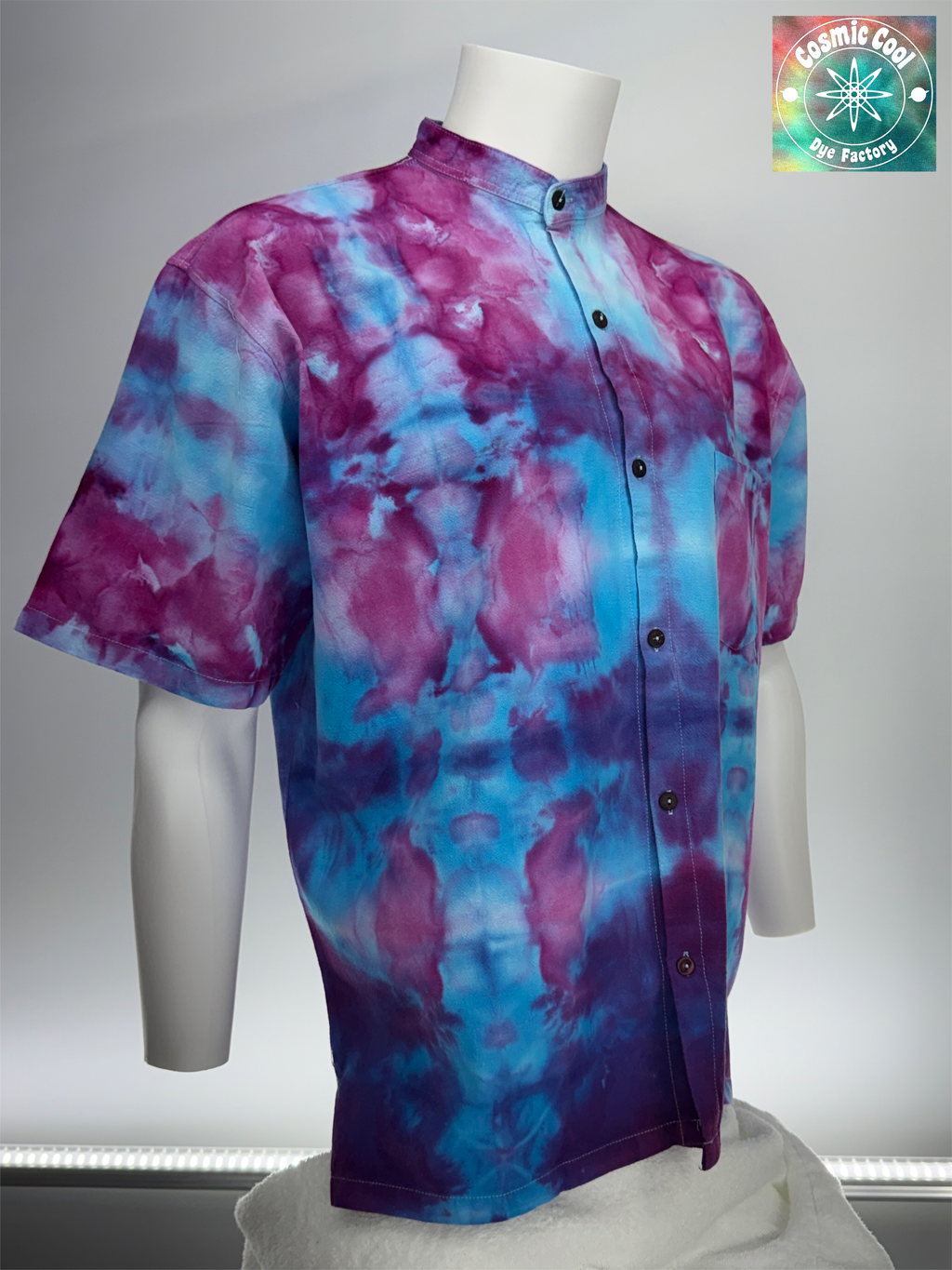 Short Sleeve Ice-Dyed Cosmic Island Style Camp Shirt 100% Cotton(Size 3XL)