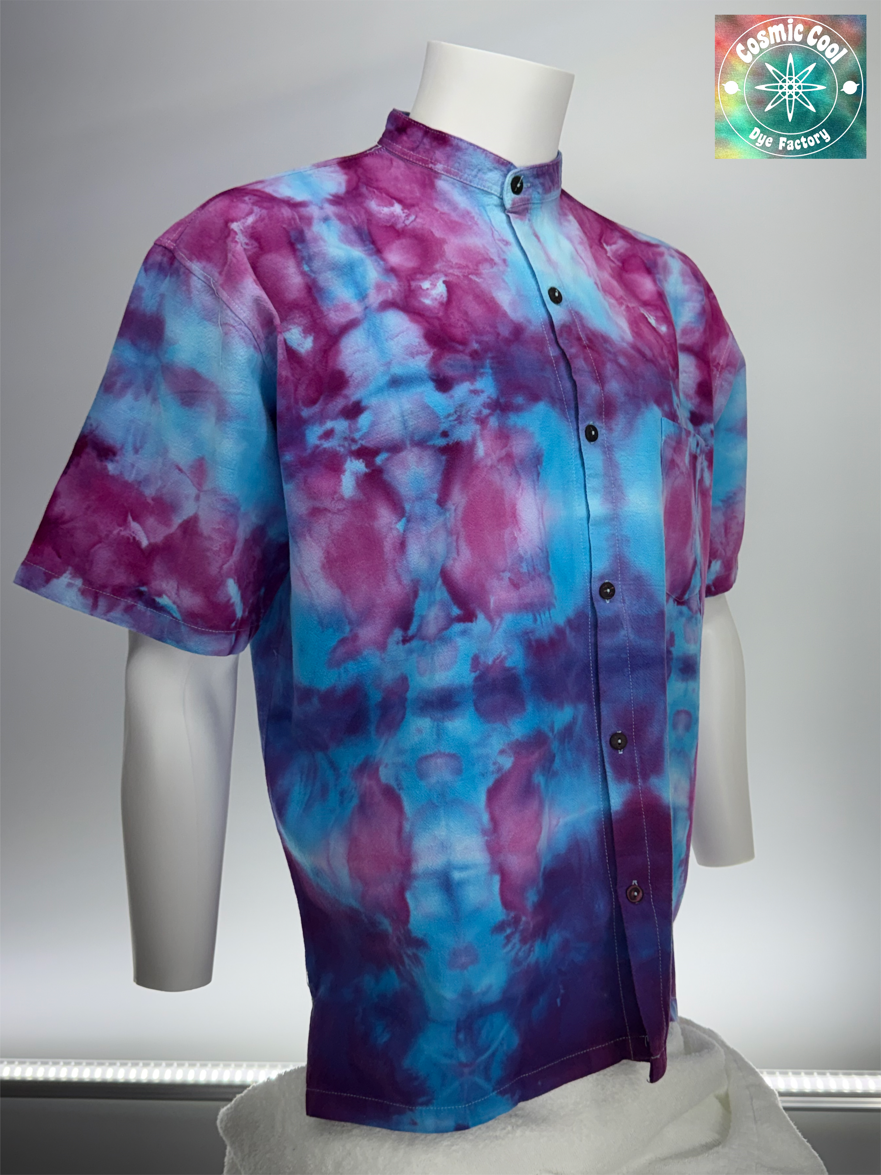 Short Sleeve Ice-Dyed Cosmic Island Style Camp Shirt 100% Cotton(Size 3XL)