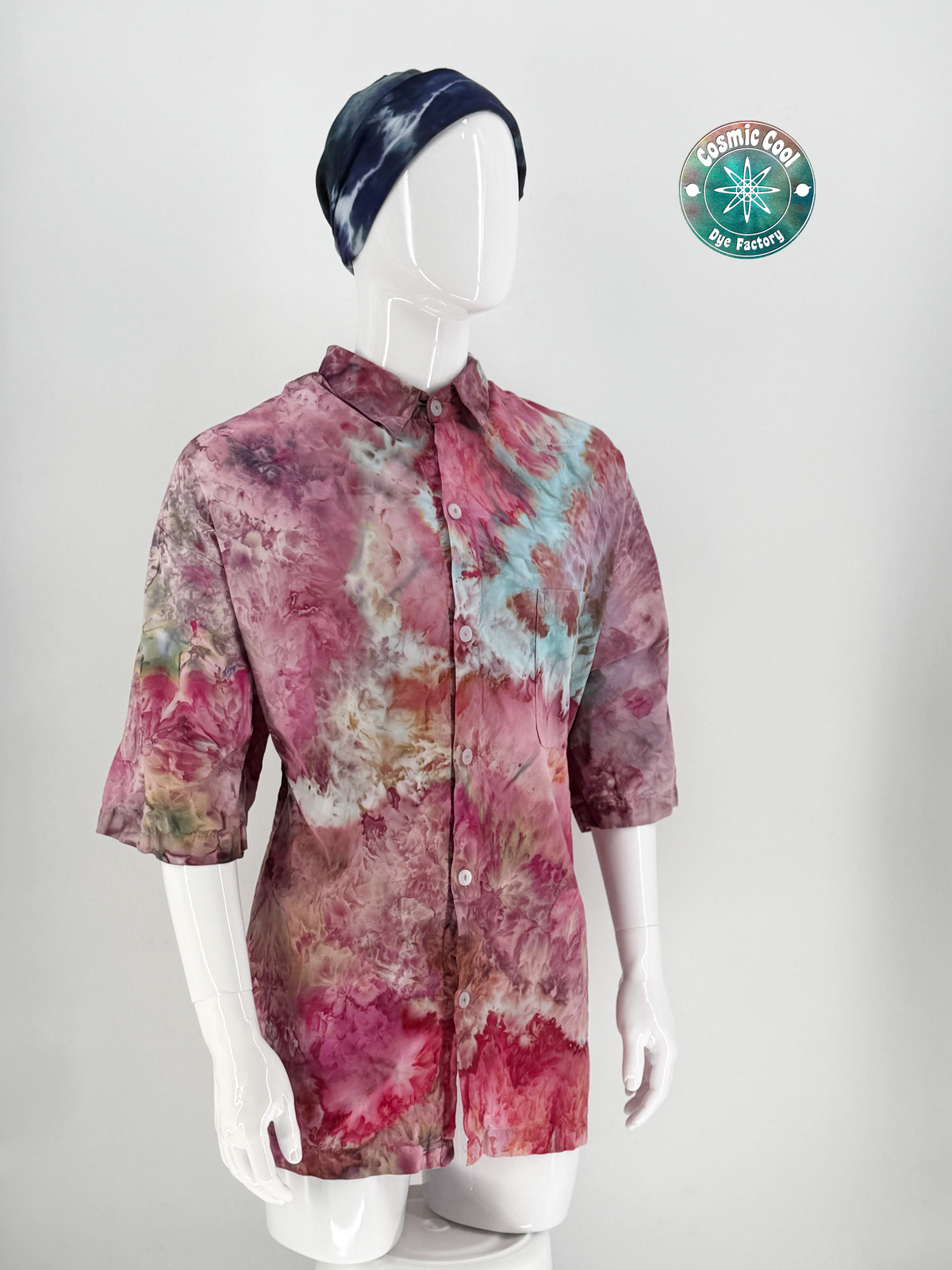 Cosmic Artesian Ice Dye Short Sleeve Island Style Cosmic Camp Shirt (Size 2XL) - 100% Cotton