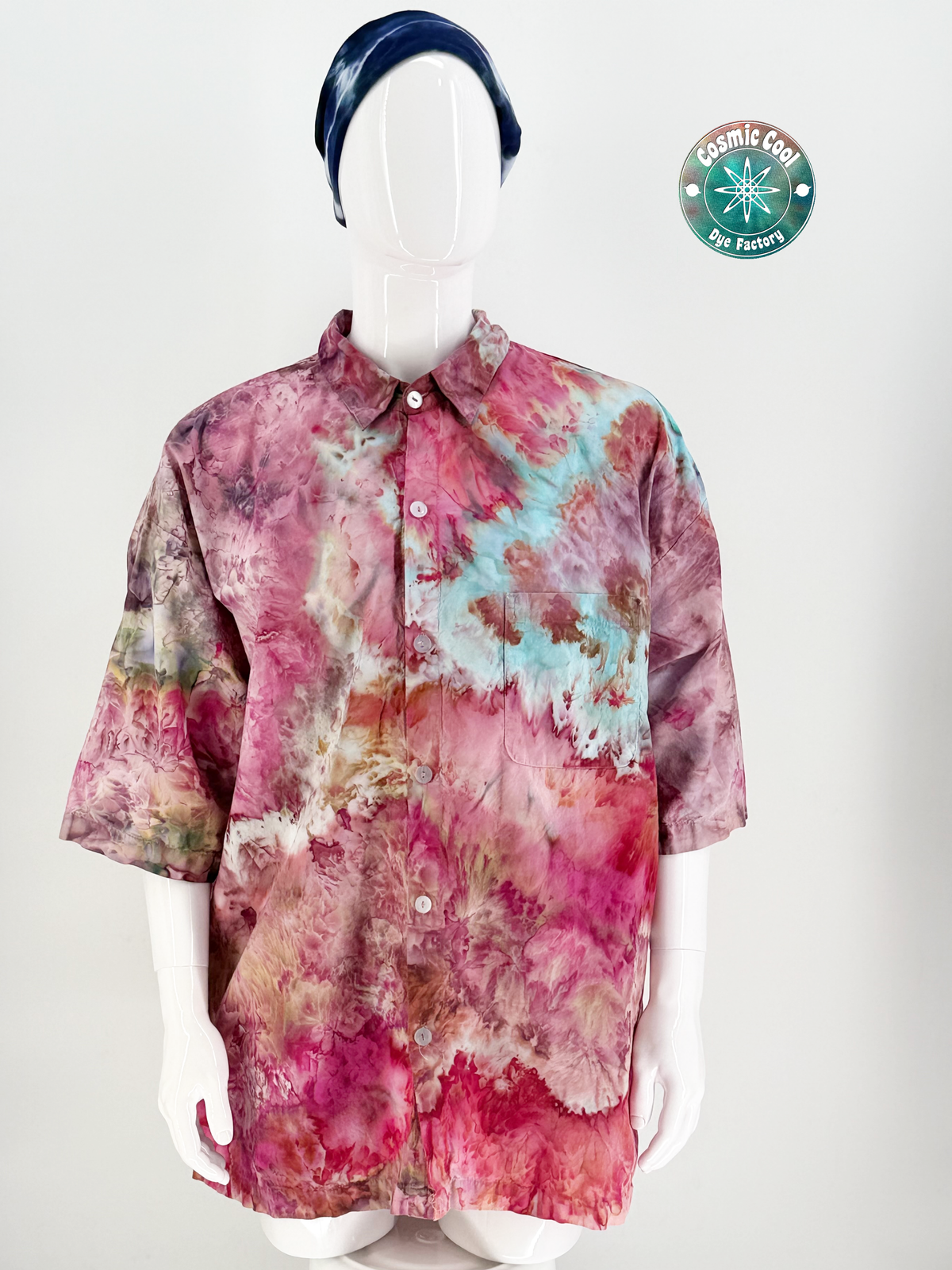 Cosmic Artesian Ice Dye Short Sleeve Island Style Cosmic Camp Shirt (Size 2XL) - 100% Cotton