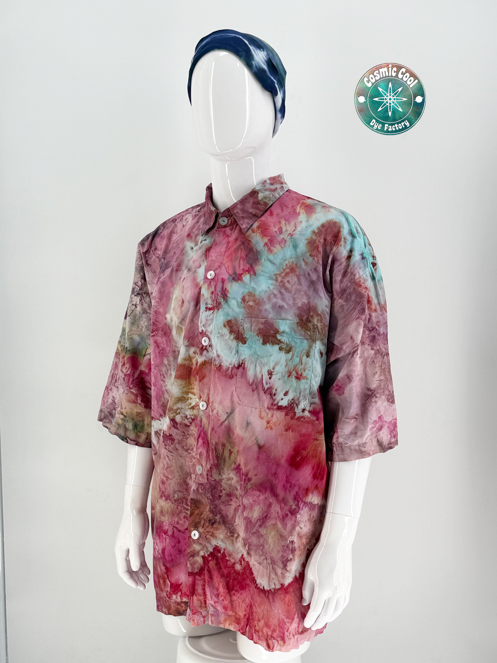 Cosmic Artesian Ice Dye Short Sleeve Island Style Cosmic Camp Shirt (Size 2XL) - 100% Cotton
