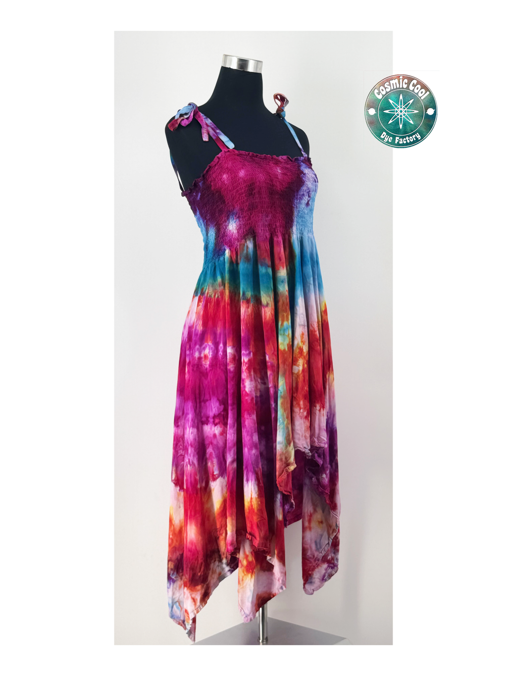 Cosmic Boho Ice Dye Twirling Festival Dress (Size XL) - 100% Rayon