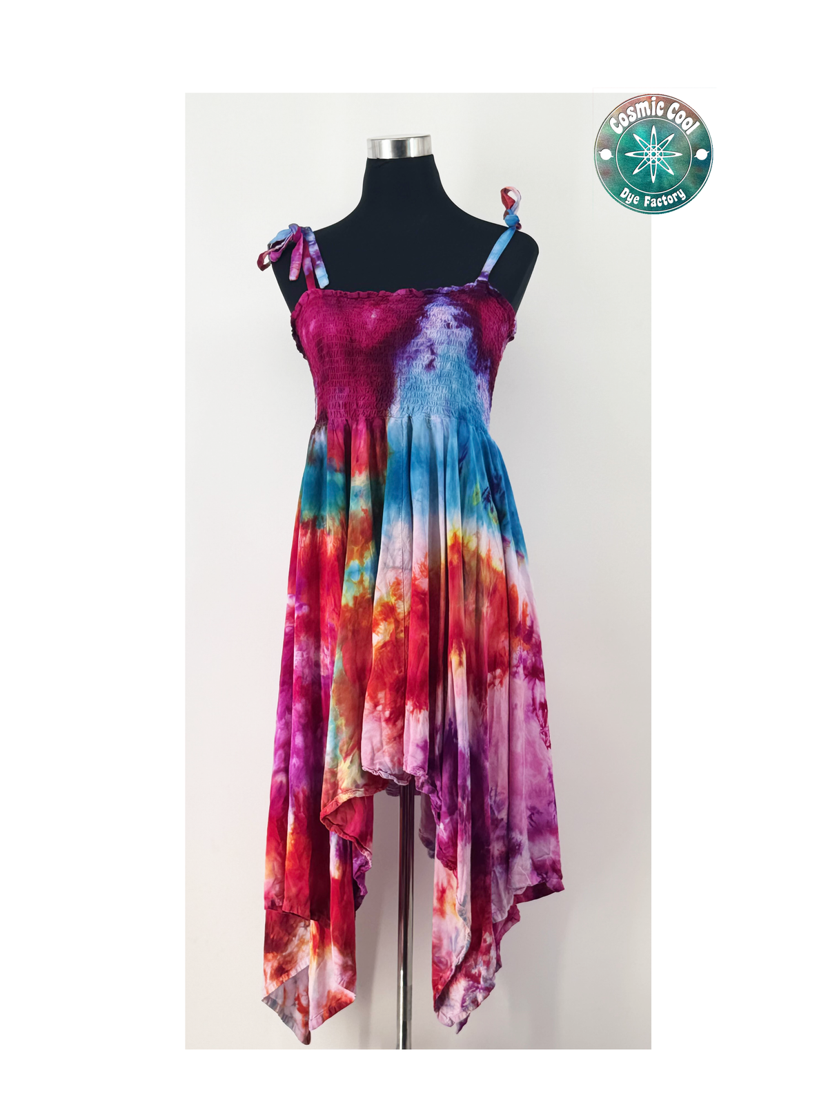 Cosmic Boho Ice Dye Twirling Festival Dress (Size XL) - 100% Rayon