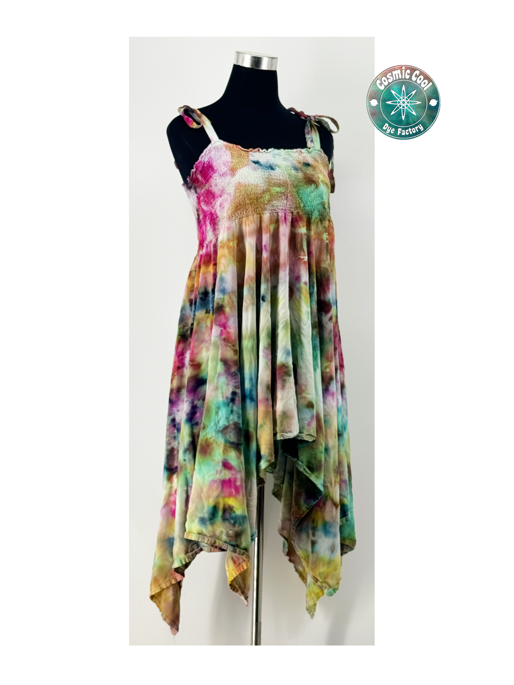 Cosmic Ice Dye Boho Festival Dress (Size Large) - 100% Rayon
