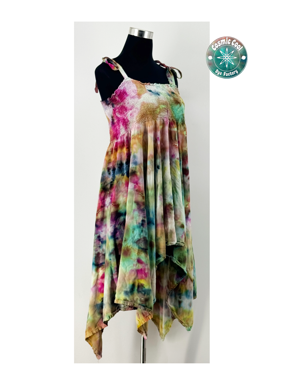 Cosmic Ice Dye Boho Festival Dress (Size Large) - 100% Rayon