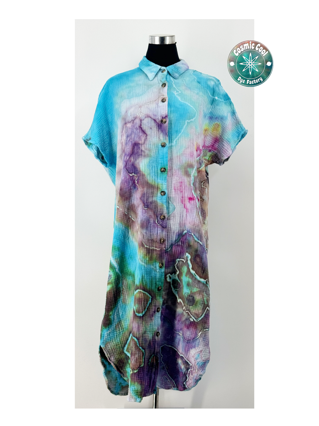 Cosmic Ice Dye Button-Up Dress & Cover-Up (Size XL) -  100% Cotton
