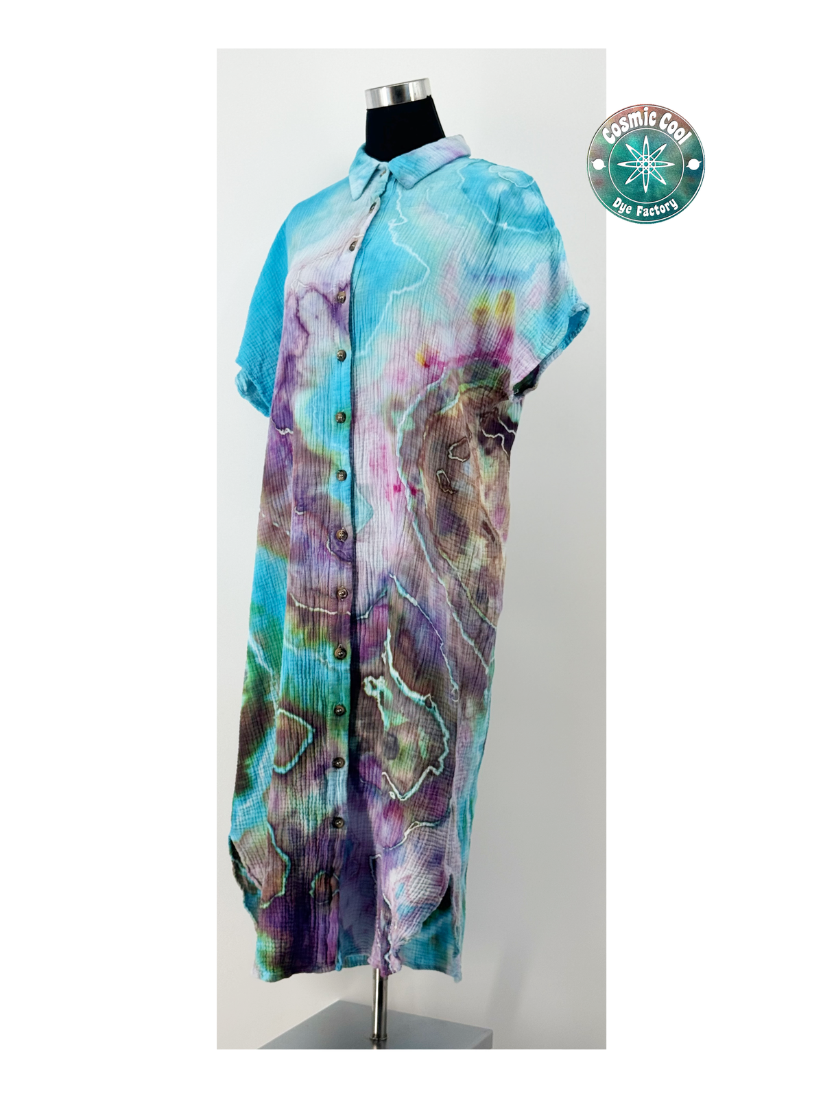 Cosmic Ice Dye Button-Up Dress & Cover-Up (Size XL) -  100% Cotton