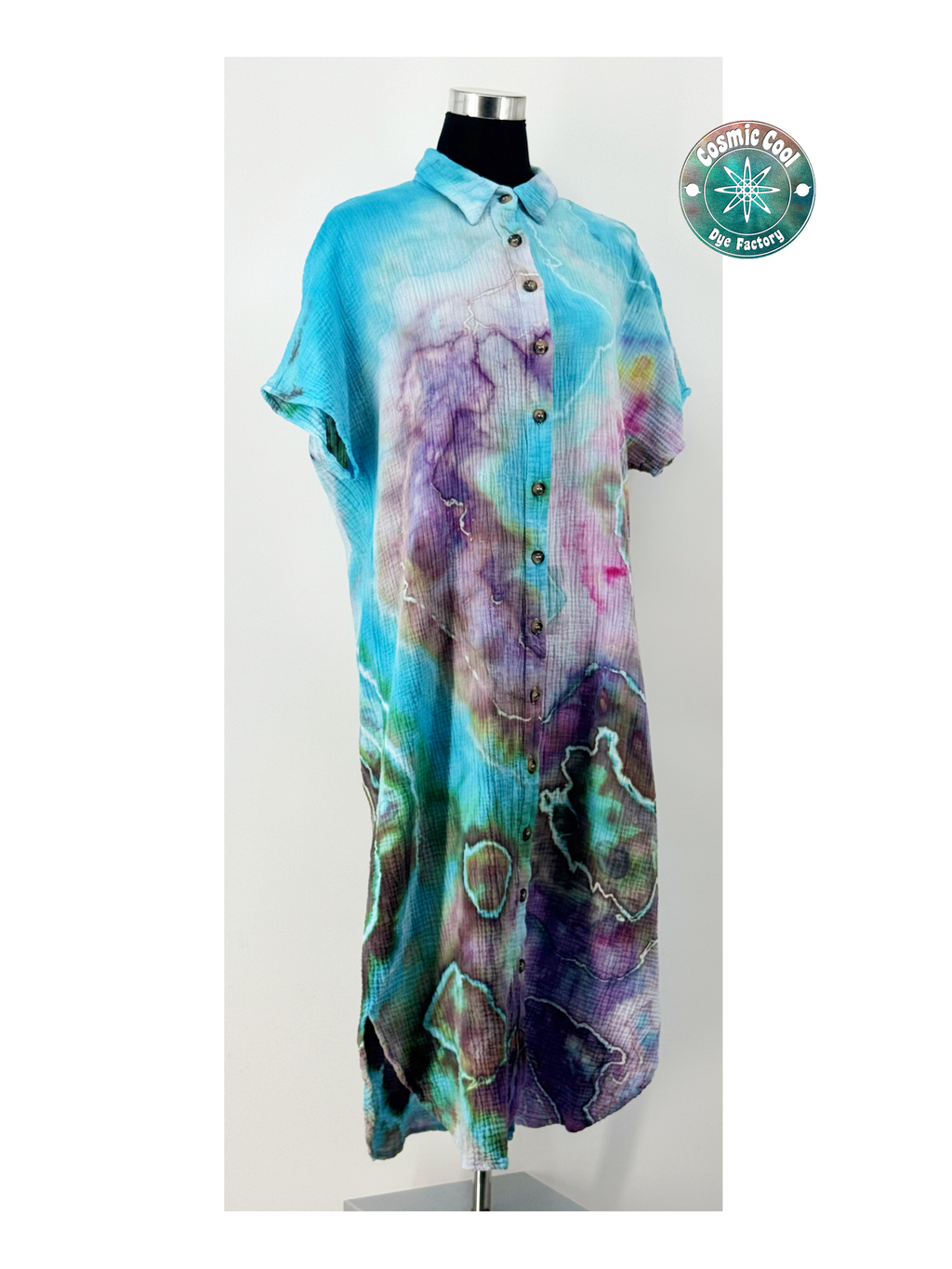 Cosmic Ice Dye Button-Up Dress & Cover-Up (Size XL) -  100% Cotton