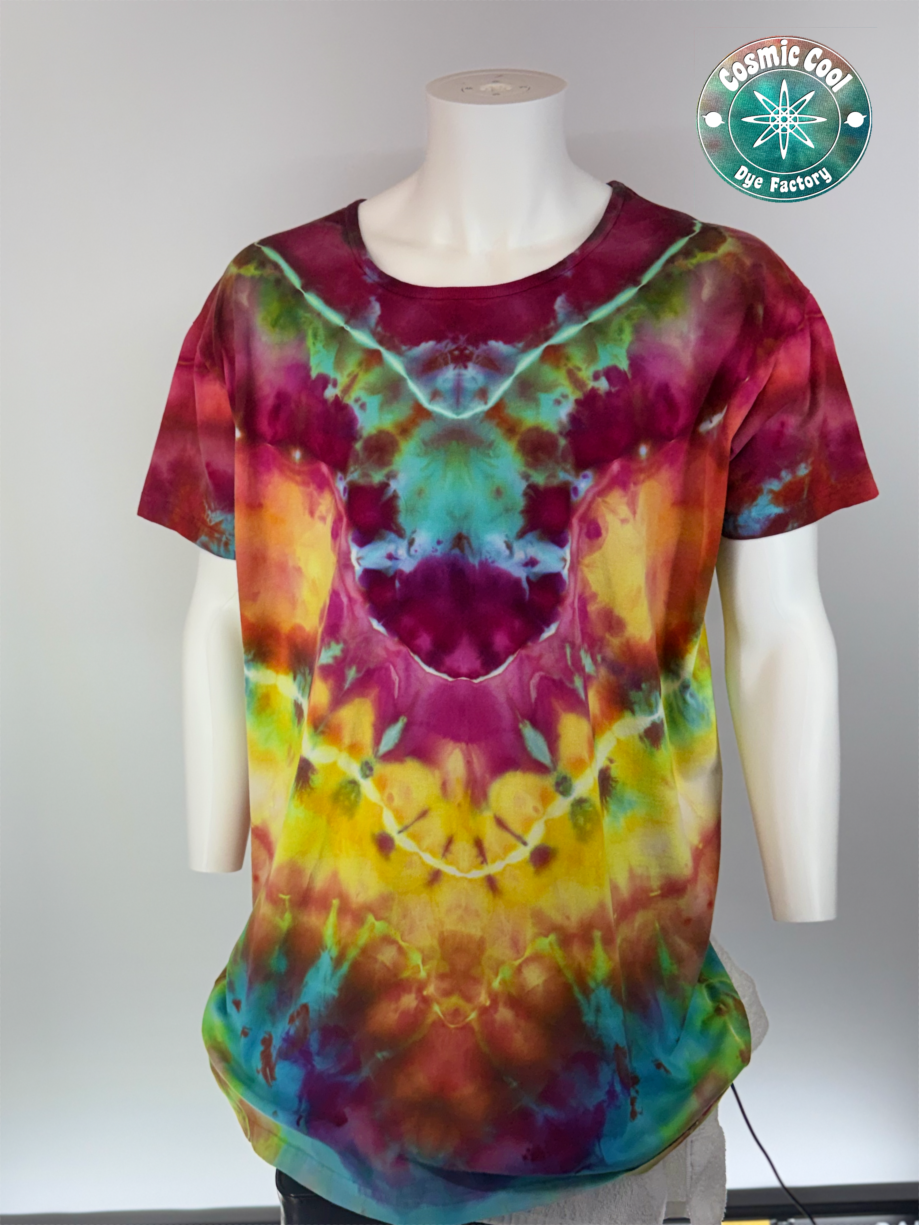 Psychedelic Ice-Dyed T-Shirt Dress 100% Cotton