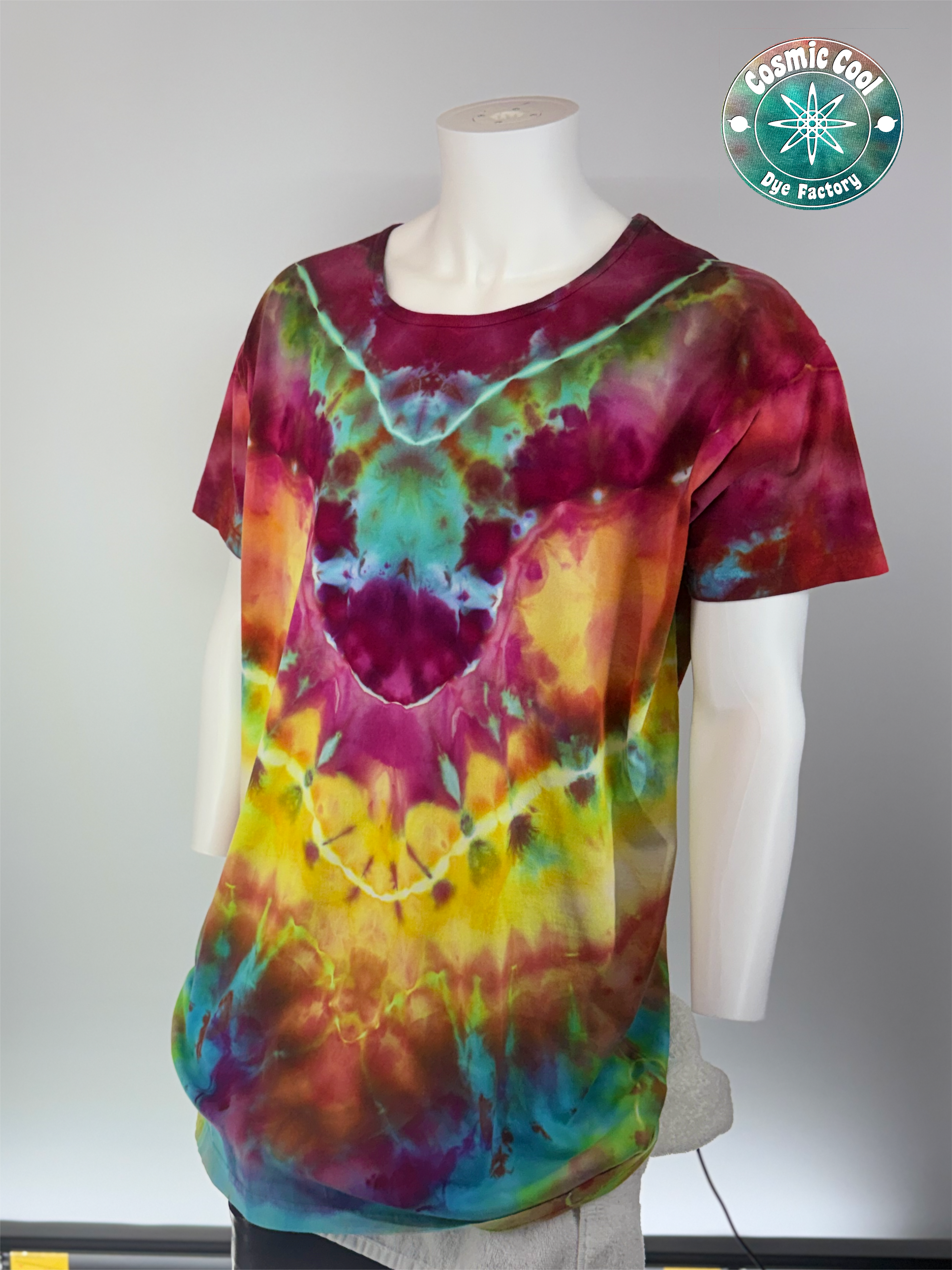 Psychedelic Ice-Dyed T-Shirt Dress 100% Cotton