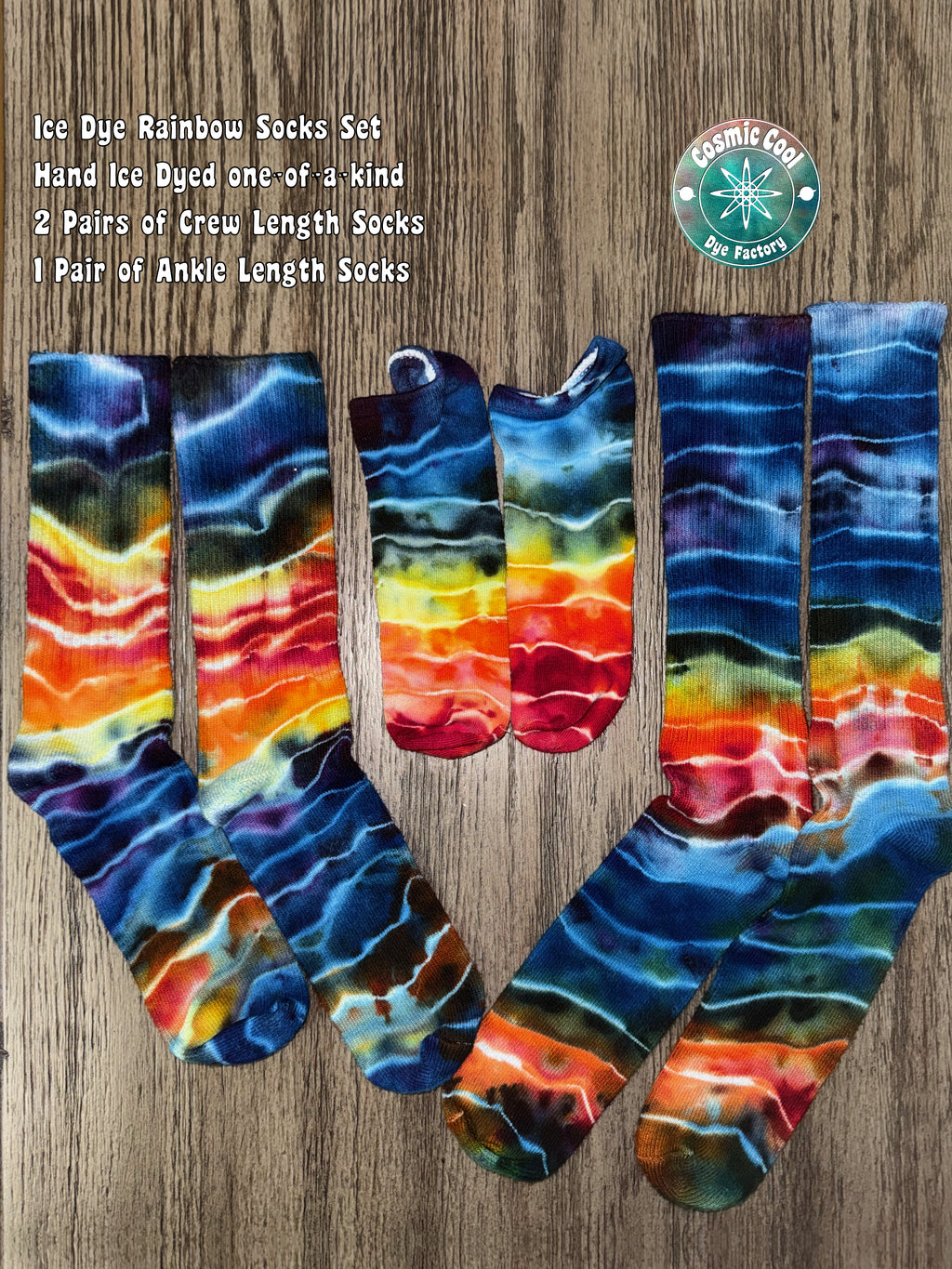 Cosmic Artisan Rainbow Ice Dye Sock Bundle (3-Pair Set)