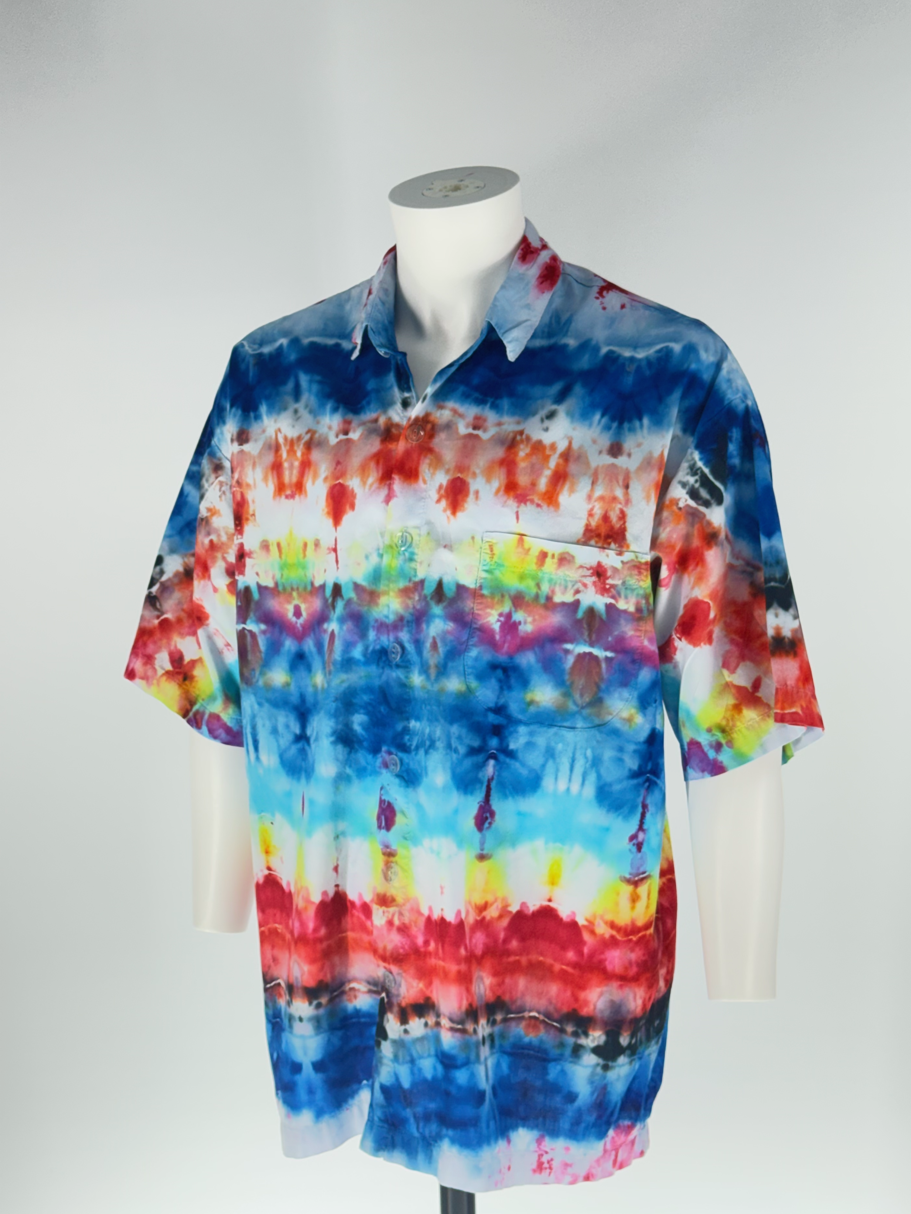 Interplanetary Travel: XL Cosmic Camp Shirt - Ice-Dye