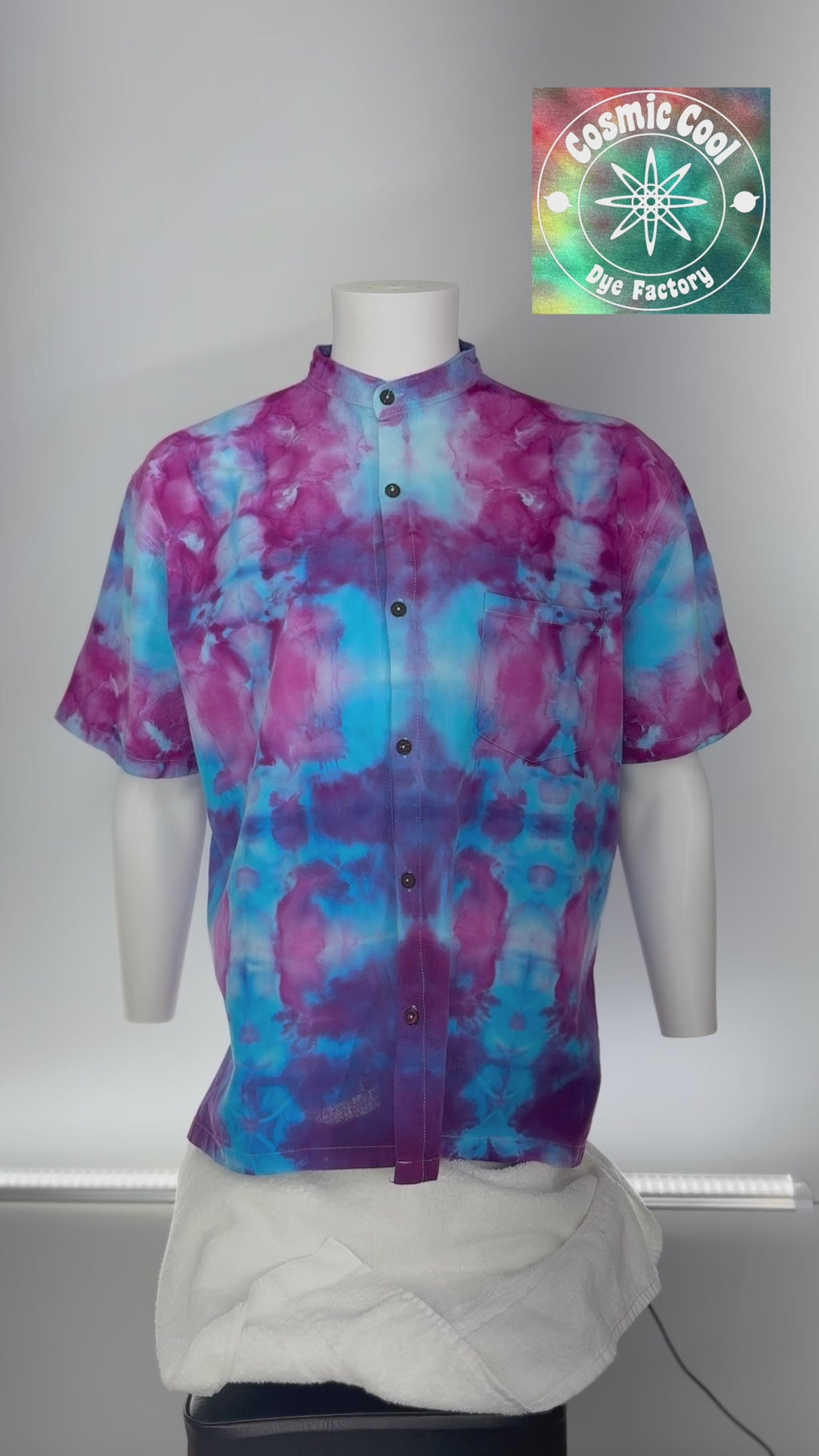 Short Sleeve Ice-Dyed Cosmic Island Style Camp Shirt 100% Cotton(Size 3XL)