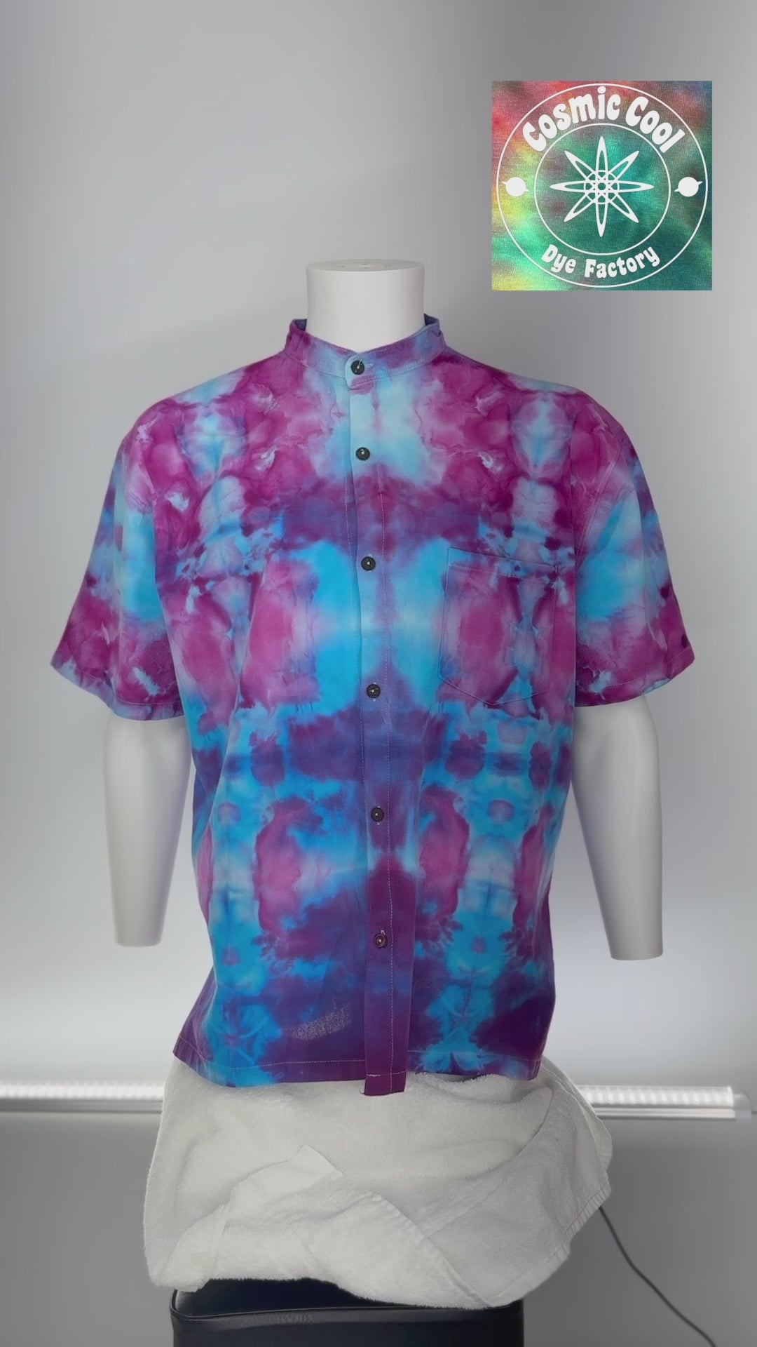 Short Sleeve Ice-Dyed Cosmic Island Style Camp Shirt 100% Cotton(Size 3XL)
