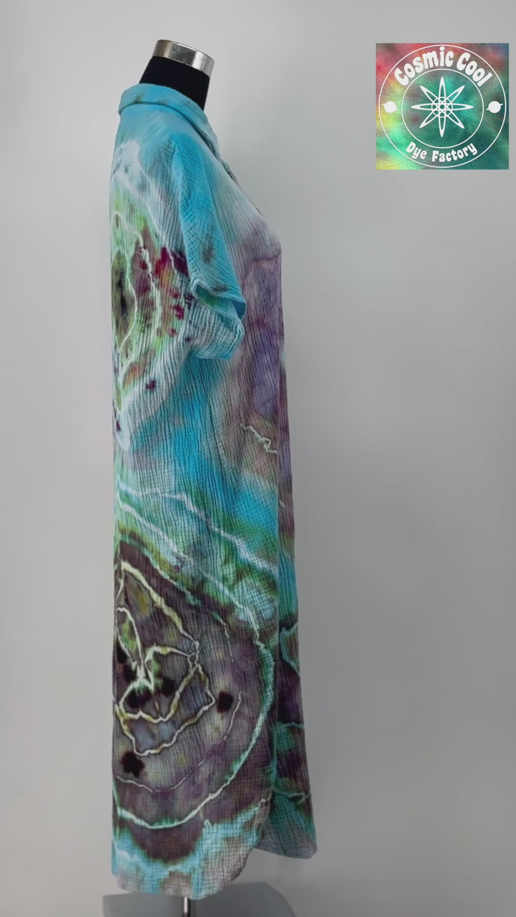 Cosmic Ice Dye Button-Up Dress & Cover-Up (Size XL) -  100% Cotton